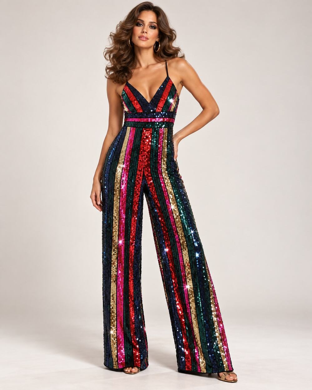 Express Women’s Sequin Wide Leg Jumpsuit M/L Disco 33" Inseam